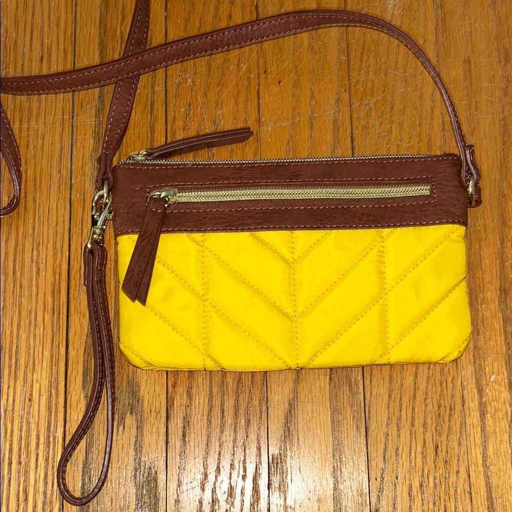 Chic Yellow and Brown Quilted Wristlet